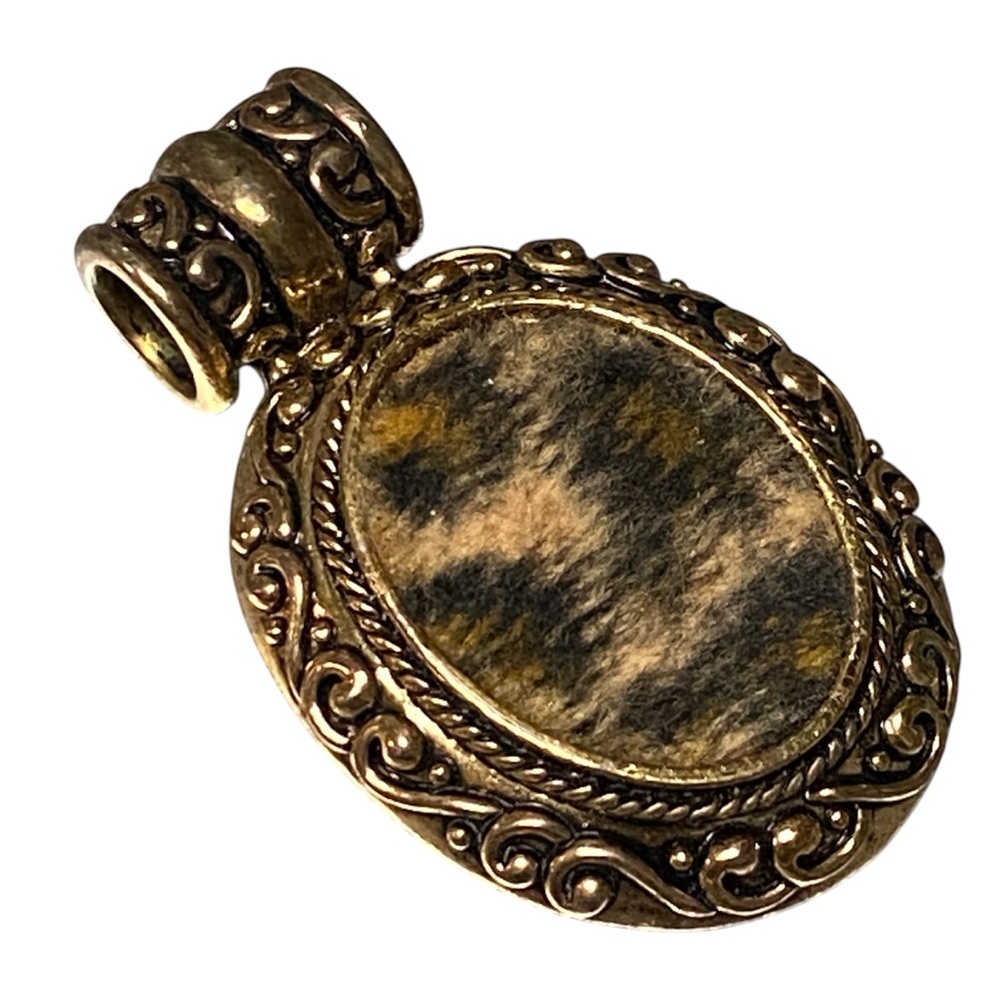 Costume Jewelry Pendant Slide Faux Animal Leopard GoldTone Chunky Bold Statement